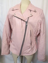 Xelement Womens Leather Moto Jacket Pink Asymmetric Zipper Pockets Collared L - £59.01 GBP
