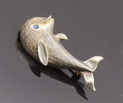 925 Sterling Silver Vintage Brooch Pin CREED Carved Blue Topaz Dolphin  BP10671 - £36.84 GBP