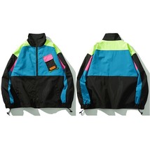 Men Hip Hop Streetwear Jacket Coat Retro Color Block work Harajuku Jacke... - £142.73 GBP
