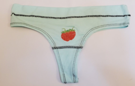 Rue 21 Women&#39;s Cotton Thong Panties SMALL Green W Embroidered Strawberries New - £8.08 GBP