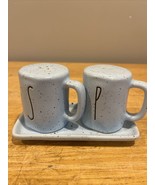 Rae Dunn Blue Speckled Salt and Pepper Shakers Mugs with Tray- New Witho... - $16.82