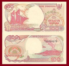 Indonesia P127g, 100 Rupiah, Sailboat Pinisi / famous Krakatoa Volcano U... - $1.34 CAD