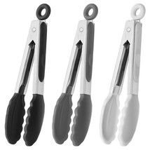 Small Silicone Tongs 7-Inch Mini Serving Tongs, Set Of 3 (Black Gray White) - £17.42 GBP