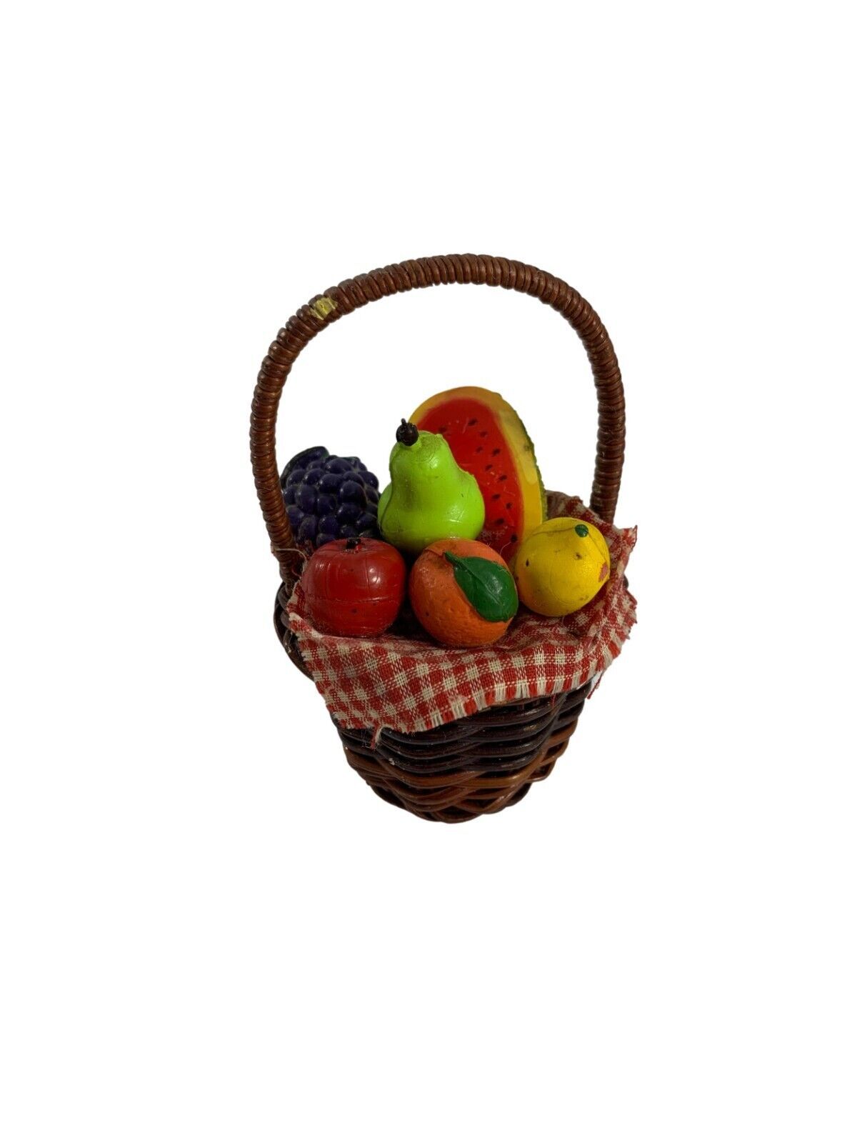 Vintage Wicker Fruit Basket Refrigerator Fridge Magnet 3D Miniature Watermelon - $14.85