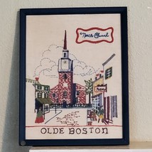 Vintage 1963 Handmade Embroidery Olde Boston Framed ART 14x11&quot; - $63.25