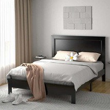 Full Size Platform Slat Bed Frame with High Headboard  Rubber Wood Leg Bed Bedro - £398.07 GBP
