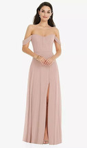 Dessy 3105....Off-the-Shoulder Draped Sleeve Maxi Dress....Toasted Sugar..Sz 12 - £67.58 GBP