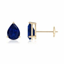 Blue Sapphire Pear-Shaped Solitaire Stud Earrings in 14K Gold (Grade-AA, 7x5MM) - £1,007.91 GBP