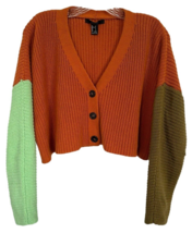 Forever 21 Women&#39;s Cropped Oversized Colorblock Cardigan Sweater Size S Orange - £11.73 GBP