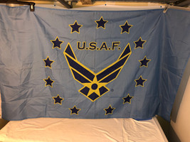 US AIR FORCE 3 x 5 MILITARY FLAG W/ STARS &amp; AF WINGS 100% POLYESTER W/ G... - £14.19 GBP