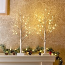 2FT Birch Tree LED Lights TIMER Tree Lamp Home Indoor Table Mantel Battery 2 Pk - £23.62 GBP
