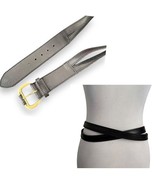 Linea Pelle Belt Women Size M Black Leather Gold Buckle Criss Cross Twisted - $19.79