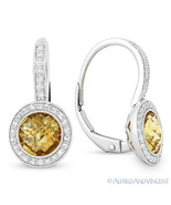 2.80ct Citrine Round Cut Diamond Halo Leverback Dangling Earrings 14k Wh... - $15,617.74 MXN