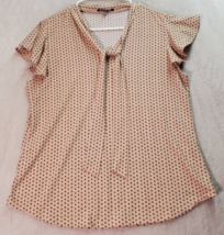 Adrianna Papell Blouse Top Womens Large Light Pink Geo Print Cap Sleeve Tie Neck - £19.14 GBP