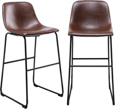Rfiver Pu Faux Leather Bar Stools Set of 2, Industrial Pub Barstools with Back - £114.92 GBP