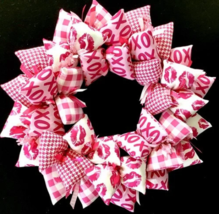 XXOO Love in Pinks Pout Lips Fabric Handmade Valentine’s Day Wreath Gift for Her - £41.22 GBP