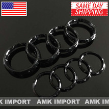 Audi Rings Emblems Gloss Black Front Grill + Rear Trunk 06-12 A3 S3 A4 S4 RS4 A5 - £21.88 GBP