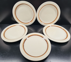 5 Syracuse China Brown Orange Tan Band Oval Serving Platter Set Restaura... - $88.77