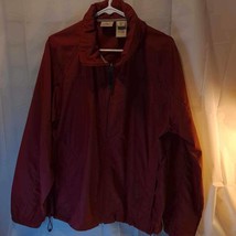 L.L Bean Mens Stowaway Rain Jacket Red Windowpane Mock Neck Pockets Hooded Zip M - $41.71