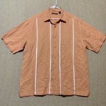 Cubavera Shirt Mens XL Orange Button Up Linen Blend Short Sleeve Camp Hawaiian - £14.93 GBP