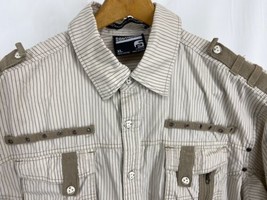 Southpole Men&#39;s Western Beige Striped Button-Up Long Sleeve Shirt Sz Slim XL - £11.27 GBP