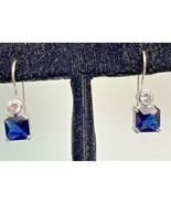925 STERLING SILVER COBALT BLUE &amp; CLEAR CZ&#39;S EARRINGS SKY - €28,53 EUR
