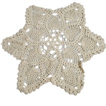 Crochet Round Star Shaped Doily Table Cover Natural Cream 19 Inch Vintage - £11.75 GBP