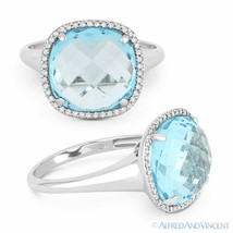 7.06ct Cushion Cut Blue Topaz Diamond Right-Hand Cocktail Ring in 14k White Gold - £531.46 GBP