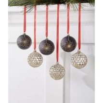 Holiday Lane Shine Bright Set of 6 Black And Gold Ornaments Shatterproof - £12.80 GBP