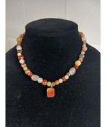 Vintage Carnelian Agate Bead Unique Necklace With Sterling Clasp 15&quot; - $2,189.55 MXN