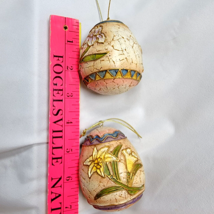 Easter Eggs Lot of 2 Bisque Crackle Painted Floral Eggs Iris Daffodil Hanging - £4.79 GBP