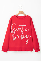 Fiery Red Plus Size Santa Baby Tinsel Crew Neck Sweatshirt - $23.11