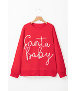 Fiery Red Plus Size Santa Baby Tinsel Crew Neck Sweatshirt - $430.47 MXN