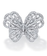 PalmBeach Jewelry Platinum-Plated Baguette-Cut and Round CZ Butterfly Ring - £15.78 GBP