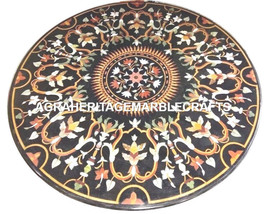 Black Marble Coffee Table Marble Center Table Rare Gem Inlaid Mosaic Decor H2950 - £1,158.77 GBP+