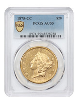1875-CC $20 PCGS AU55 - £5,786.53 GBP