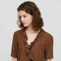 Uniqlo Ines De La Fressange Rayon Crepe Short-Sleeve Wrap Blouse Brown Size - $30.00