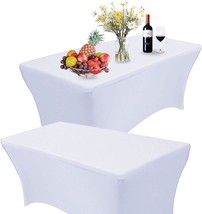 Reliancer 2 Pack 4Ft Rectangular Spandex Table Cover Four-Way, 2Pc 4Ft, White - $37.93