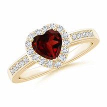 ANGARA Heart-Shaped Garnet Halo Ring with Diamond Accents for Women in 14K Gold - £857.32 GBP