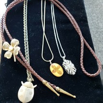 1970&#39;s Necklace Lot (4) Ladybug watch , Bolo,Lucite, Rhinestone Silver gold tone - £35.87 GBP