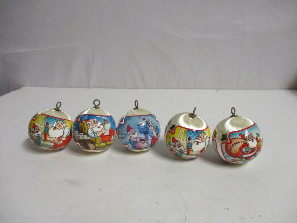 5 Vintage 1983 Rauch Spun Satin Santa Elfs Christmas Ornaments 2.5'' Rare - $53.45