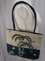 Palm Tree Tapestry Fabric Bag Women Medium Shoulder Bag Fabric Handles Nip - £5.50 GBP