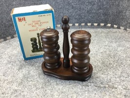 Vintage Himark Deluxe 4” Salt and Pepper Mill set on Wooden Stand Taiwan - $15.83