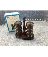 Vintage Himark Deluxe 4” Salt and Pepper Mill set on Wooden Stand Taiwan - $15.83