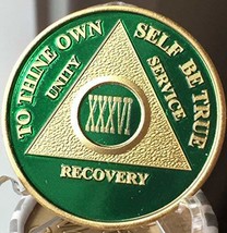 36 Year AA Medallion Green Gold Plated Anniversary Chip with Serenity Pr... - $17.81