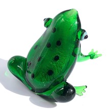 Glass Frog Figurine Art Glass Green Black Spots hand blown collectible 2... - £9.93 GBP