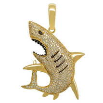 3Ct Round Lab Created Diamond Shark Hip Hop Pendant 14K Yellow Gold Plated - £201.78 GBP