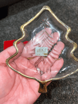 Glass Christmas Candy Dish-Mikasa-Vintage Tree Gold Rimmed in Box EUC - £6.91 GBP