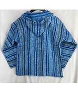 Artesanias Cuamatzi Unisex Blue Hooded Baja Beach Pullover Boho Sweatshi... - $17.09