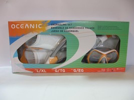 OPEN BOX Oceanic Adult Snorkeling Set L/XL White w/Orange Trim Goggles &amp; Fins - £27.45 GBP